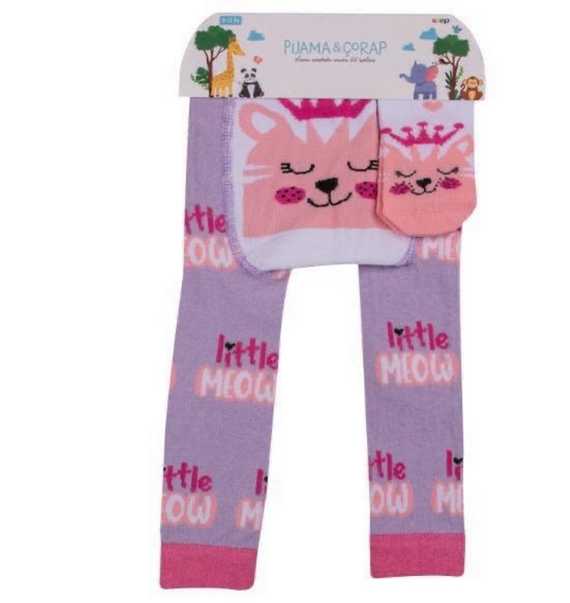 Kız Çocuk  Baskılı Triko Tayt Çorap Takım - Görsel 2