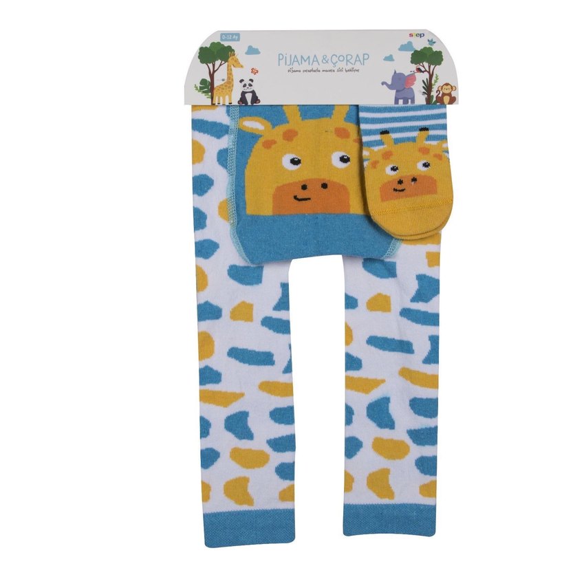 Kız Çocuk  Baskılı Triko Tayt Çorap Takım - Görsel 3