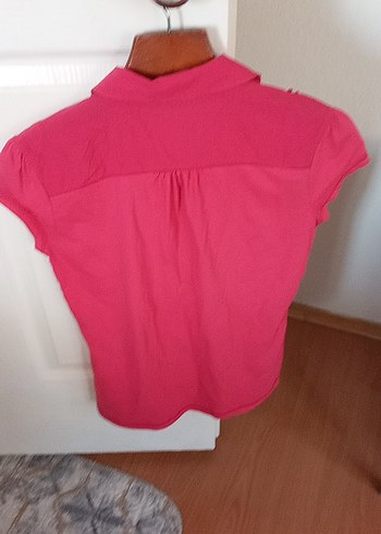 l Beden pembe Renk Pembe Düğmeli Kısa Kollu Kadın Gömlek
