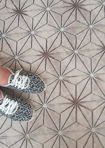 Gri Zebra Desenli Örgü Kadın Dolgu Topuklu Espadril