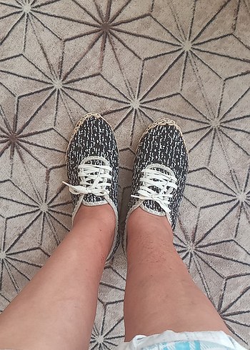 Diğer Gri Zebra Desenli Örgü Kadın Dolgu Topuklu Espadril