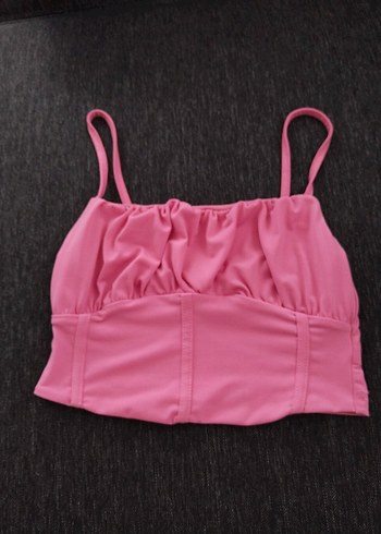 Zara Pembe Fırfırlı İnce Askılı Mini Atlet