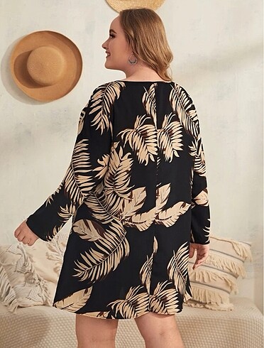 Sheinside Siyah yaprak desenli elbise/tunik