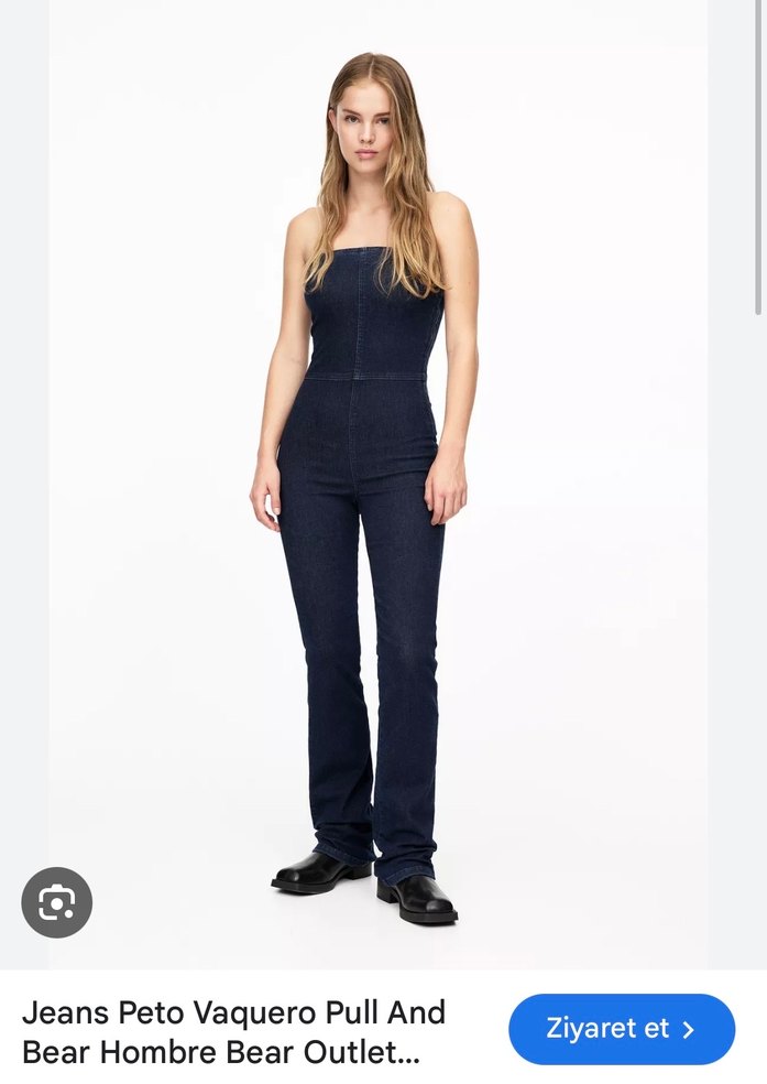 Kadın Lacivert Kot Straplez Tulum Pull and Bear - Görsel 4