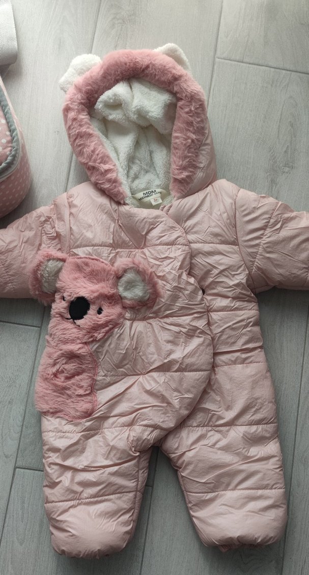 Peluş Detaylı Kapüşonlu Pembe Kız Bebek Tulumu - Görsel 2