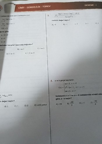 Limit-Türev Konu Denemeleri 30x1 Kitap acil yayınları - Görsel 2