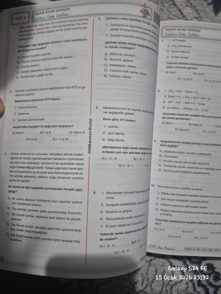 Fundamentals Biyoloji Soru Bankası tyt hiç çözülmedi yeni basım - Görsel 3