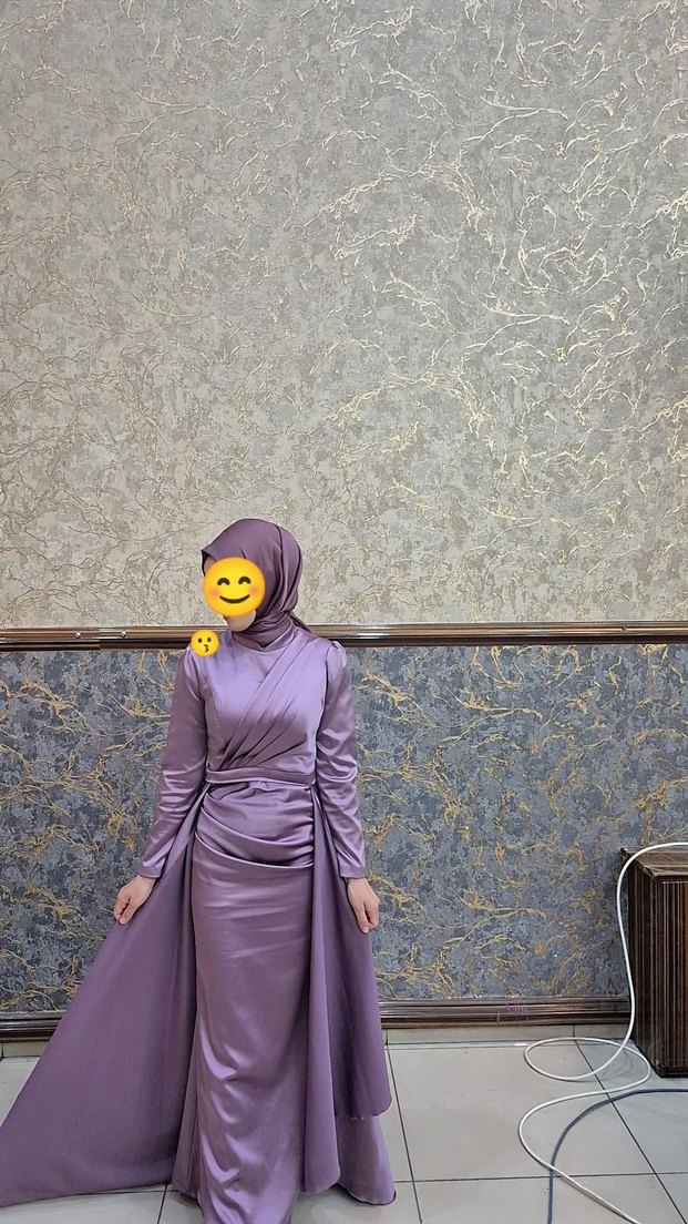 Uzun lila Kadın Elbise polyester - Görsel 2