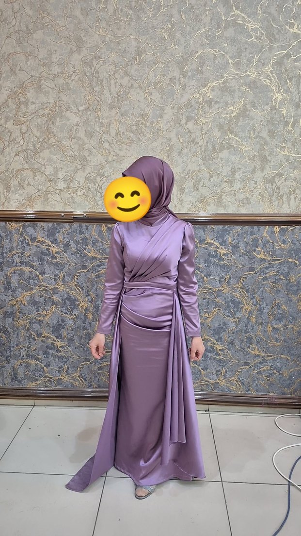 Uzun lila Kadın Elbise polyester - Görsel 3