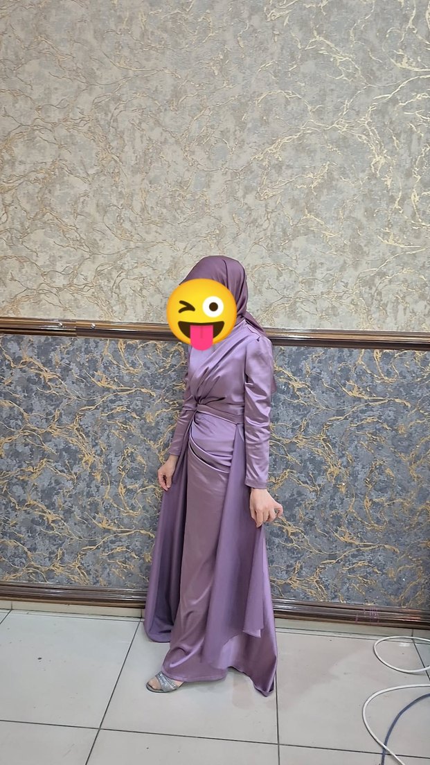 Uzun lila Kadın Elbise polyester - Görsel 4