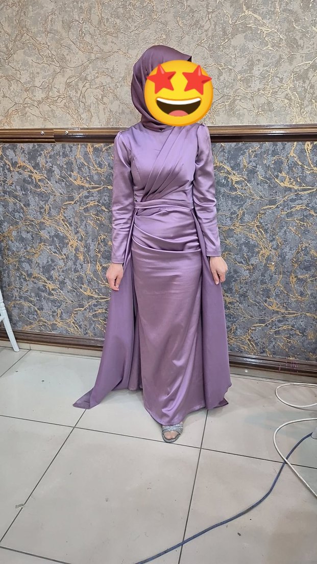 Uzun lila Kadın Elbise polyester - Görsel 5