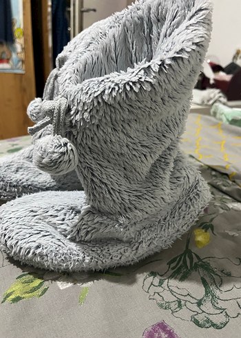 Kızlar için Gri Örgü Sıcak Ev Terliği - Görsel 4