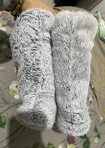 Kızlar için Gri Örgü Sıcak Ev Terliği - Görsel 3