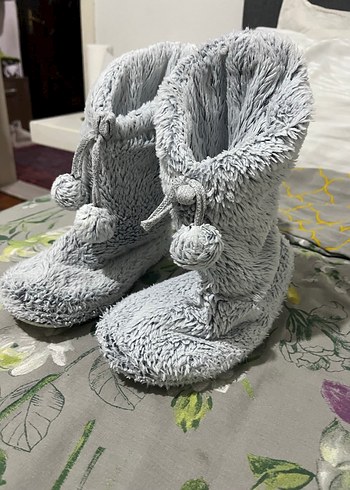 Kızlar için Gri Örgü Sıcak Ev Terliği - Görsel 5