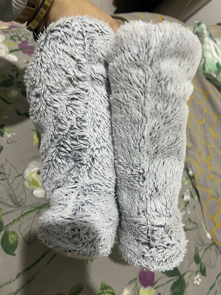 Kızlar için Gri Örgü Sıcak Ev Terliği - Görsel 3