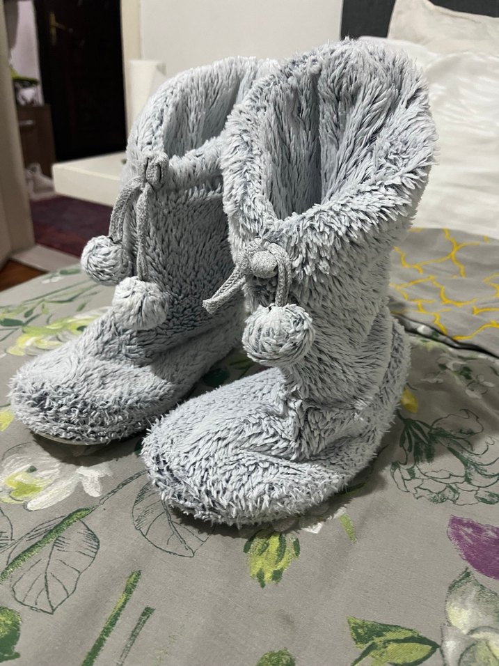 Kızlar için Gri Örgü Sıcak Ev Terliği - Görsel 5