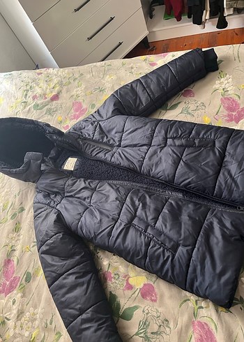 Çocuk lacivert  Kapüşonlu Sıcak Mont - Görsel 2