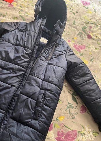 Çocuk lacivert  Kapüşonlu Sıcak Mont - Görsel 4