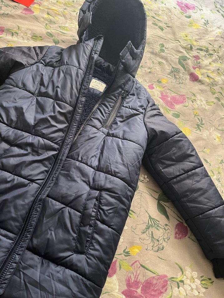 Çocuk lacivert  Kapüşonlu Sıcak Mont - Görsel 4