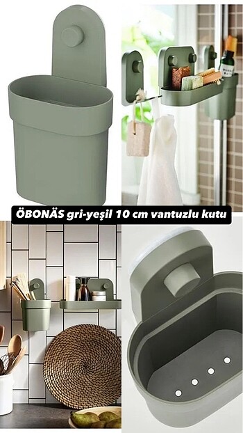 ÖBONÄS gri-yeşil 10 cm vantuzlu kutu