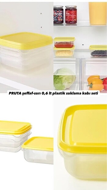 PRUTA şeffaf-sarı 0,6 lt plastik saklama kabı seti