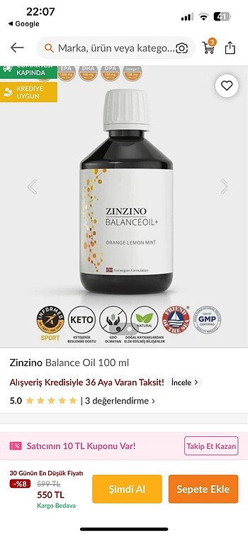 Zinzino balık yağı 100 ml