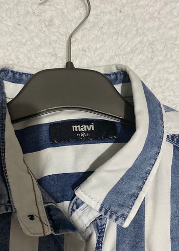 Erkek Mavi Çizgili Uzun Kollu Denim Gömlek - Görsel 2