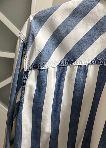 Erkek Mavi Çizgili Uzun Kollu Denim Gömlek - Görsel 5