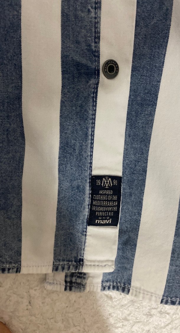 Erkek Mavi Çizgili Uzun Kollu Denim Gömlek - Görsel 3