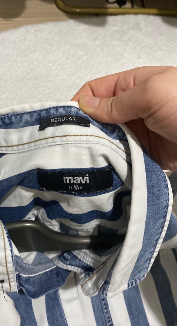 Erkek Mavi Çizgili Uzun Kollu Denim Gömlek - Görsel 4