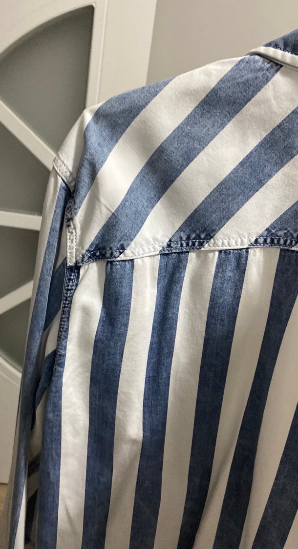 Erkek Mavi Çizgili Uzun Kollu Denim Gömlek - Görsel 5