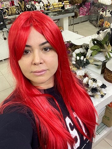 Beden kırmızı Renk Kızıl tüm baş peruk
