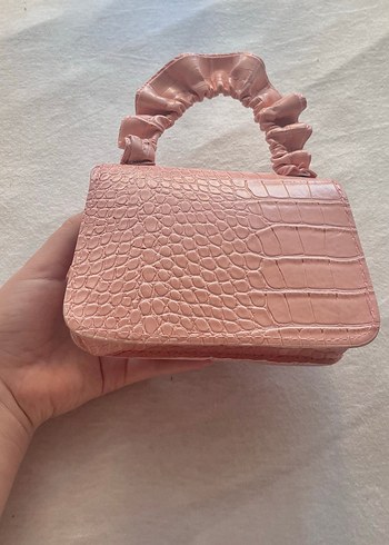 Beden Pembe Deri Yılan Desenli Kucuk Çanta