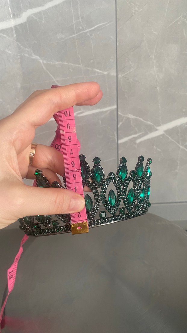 Koyu Yeşil Parlak Cam Taşlı kına nişan Taç - Görsel 5