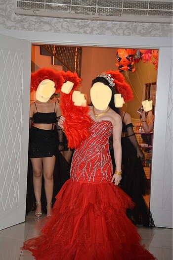 Kırmızı işlemeli balık kınalık  abiye tuvalet - Görsel 3