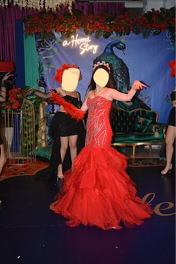 Kırmızı işlemeli balık kınalık  abiye tuvalet - Görsel 2