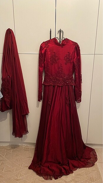 Bordo Pelerinli tesettür kınalık nişanlık - Görsel 2