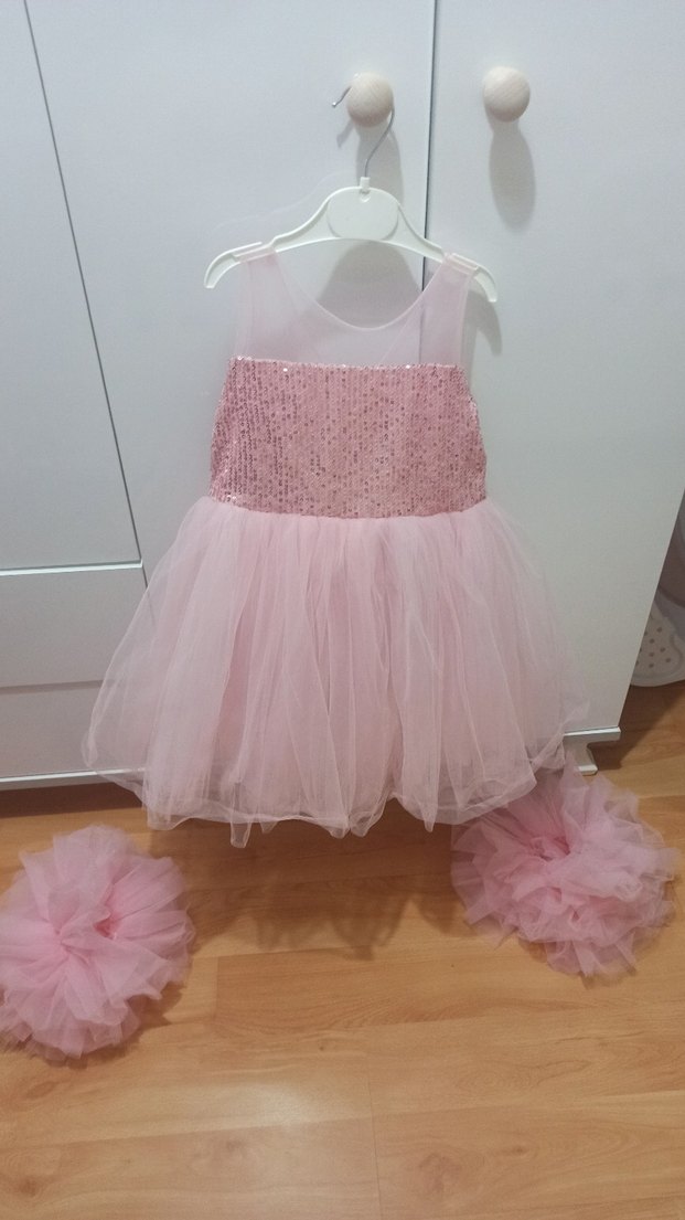 Pembe Kolsuz Kız Çocuk Elbise - Görsel 3