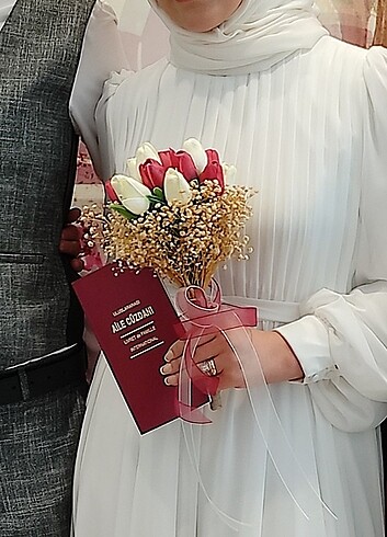 Tesettür beyaz elbise - Görsel 3