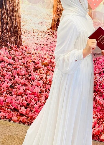 Tesettür beyaz elbise - Görsel 4