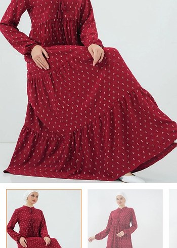 40 Beden Bordo Puantiyeli Uzun Salaş Elbise