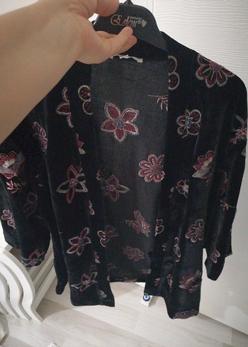 l Beden bordo Renk Desenli Uzun Kollu Kadın Kimono