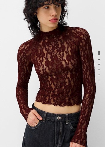 Bershka Transparan Kahverengi Bluz