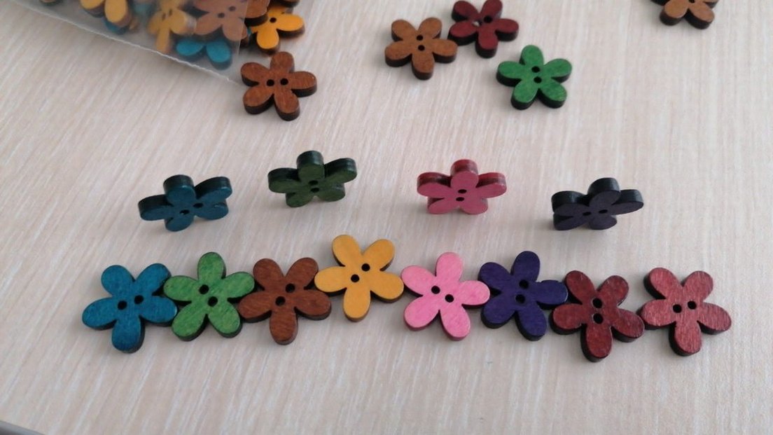 Ahşap Çiçek Düğme - 10 Adet - Görsel 3