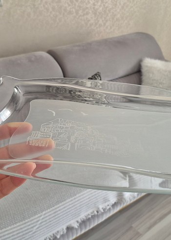 Beyaz Baskılı Şeffaf Cam Servis Tepsisi - Görsel 3