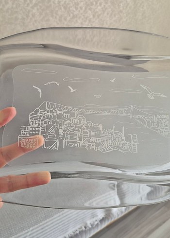 Beyaz Baskılı Şeffaf Cam Servis Tepsisi - Görsel 2