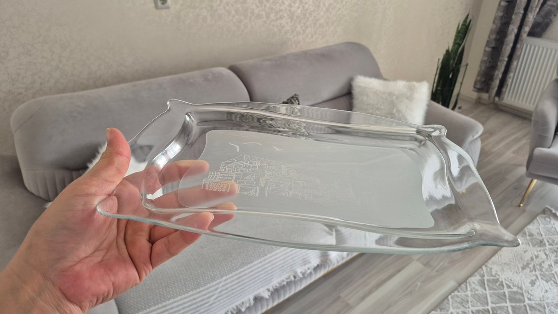 Beyaz Baskılı Şeffaf Cam Servis Tepsisi - Görsel 3