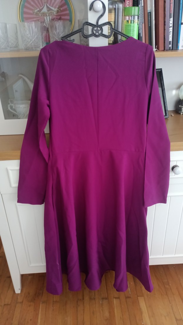 Kadın Mor Uzun Kollu krep Elbise - Görsel 4