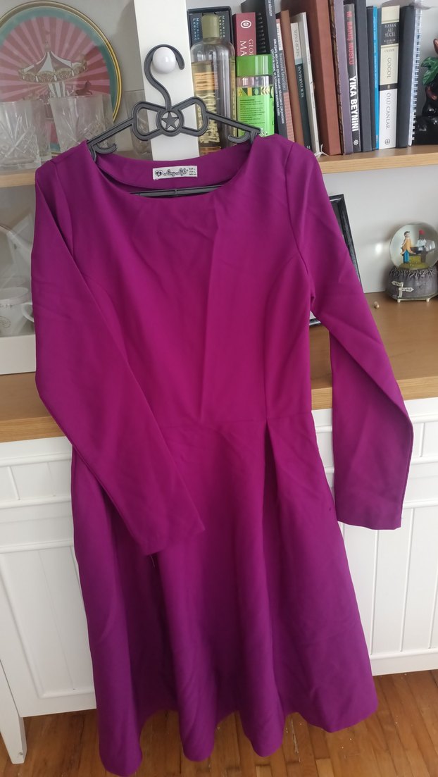 Kadın Mor Uzun Kollu krep Elbise - Görsel 2