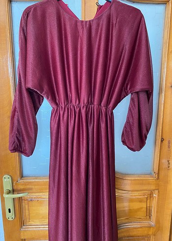 Bordo V Yakalı Uzun Kollu Salaş Elbise - Görsel 3